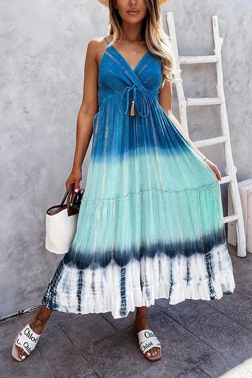 Gradient Lace Up Slip Maxi Dress