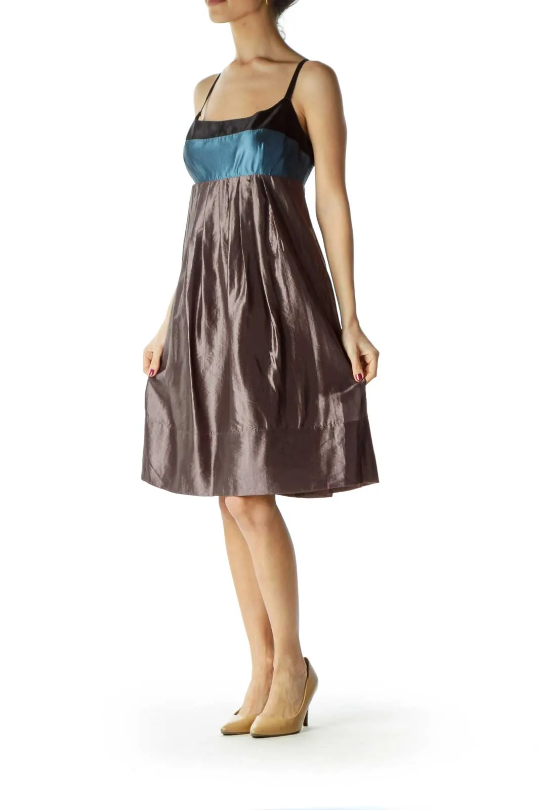 Gray Color Block Empire Waist Dress