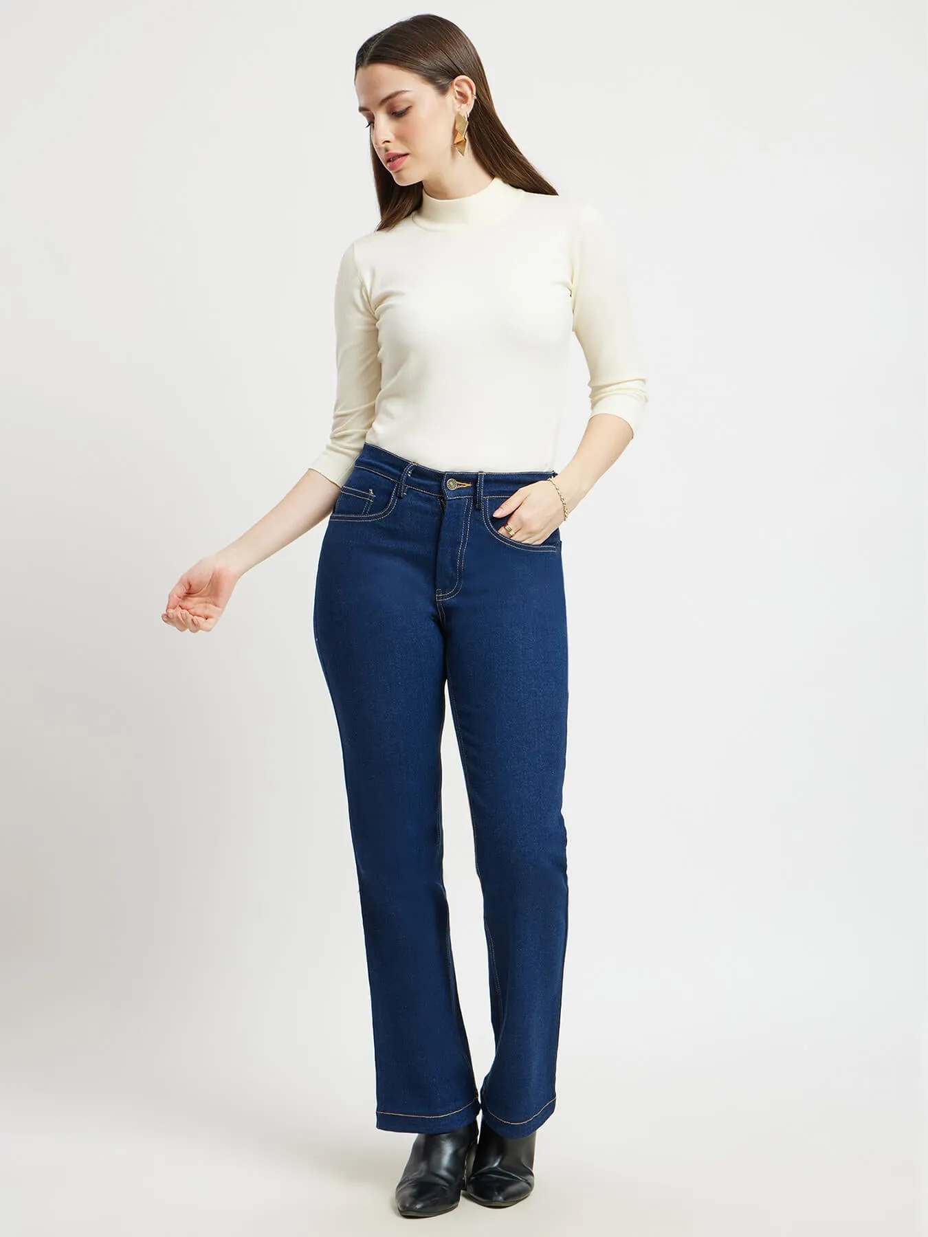 High Rise Bootcut Jeans - Navy Blue