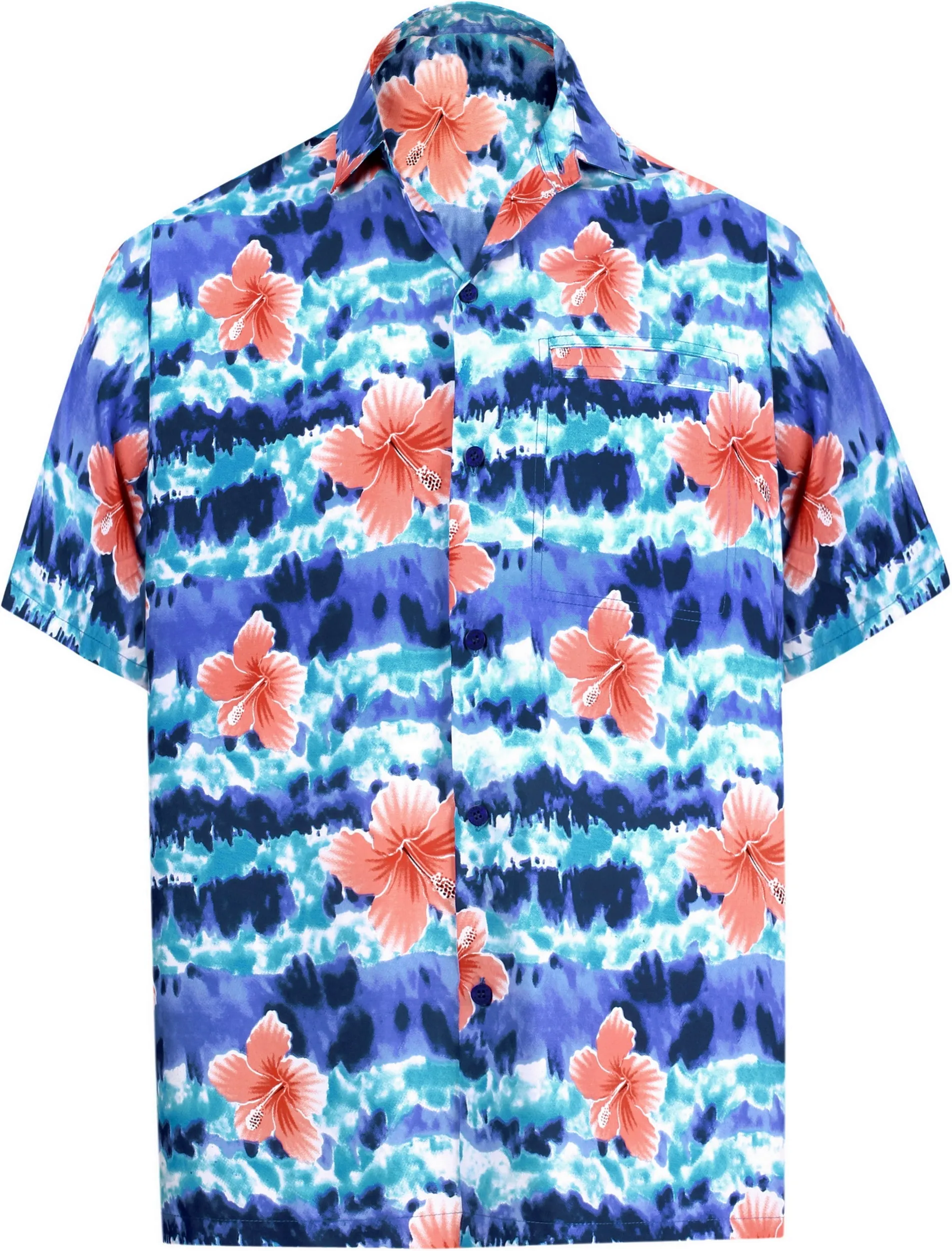 LA LEELA Shirt Casual Button Down Short Sleeve Beach Shirt Men Aloha Pocket shirt Blue_W331