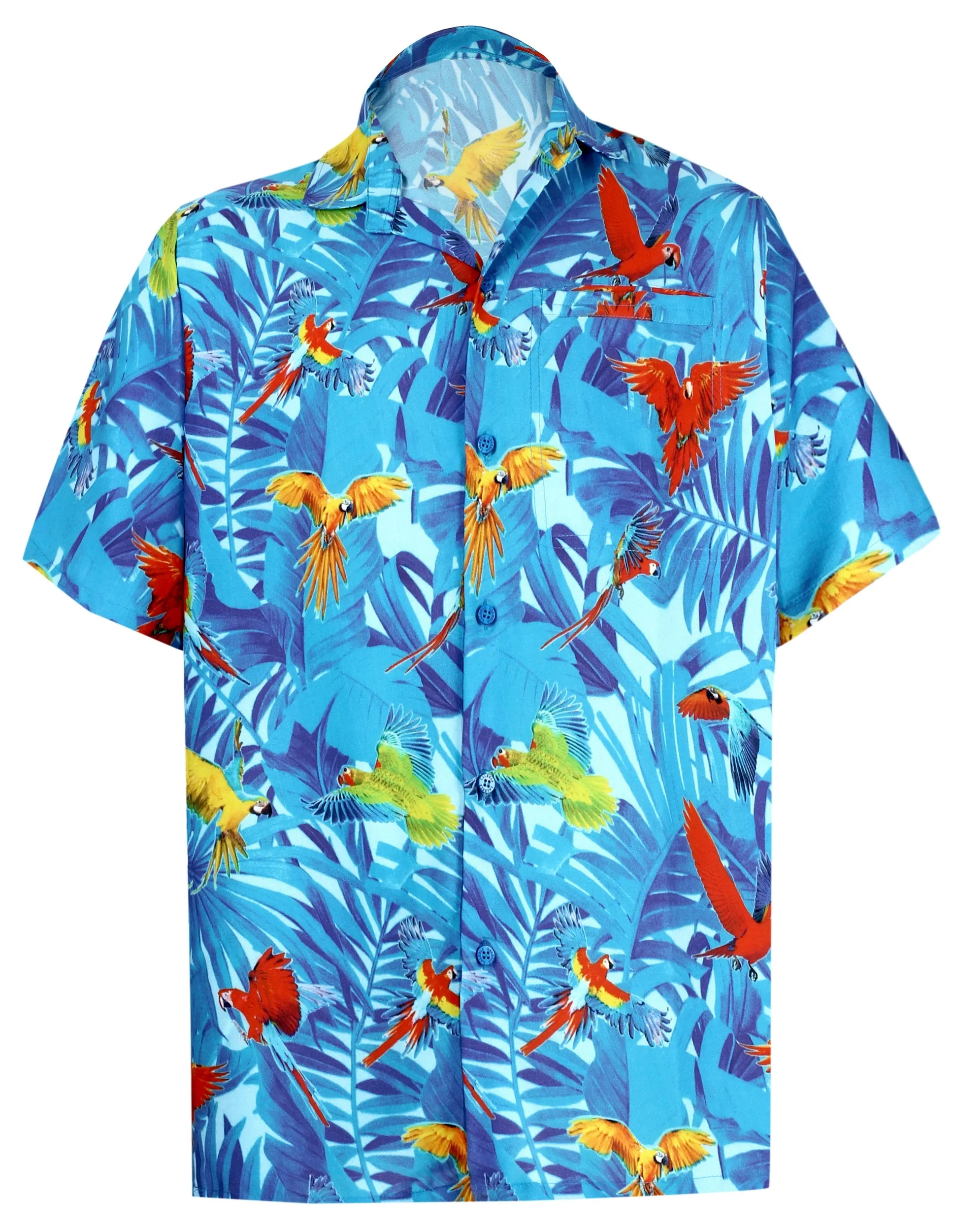 LA LEELA Shirt Casual Button Down Short Sleeve Beach Shirt Men Aloha Pocket shirt Blue_W601