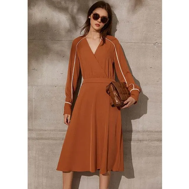 Minimalism Causal Full Sleeve High Waist Calf-length New Dress For Women