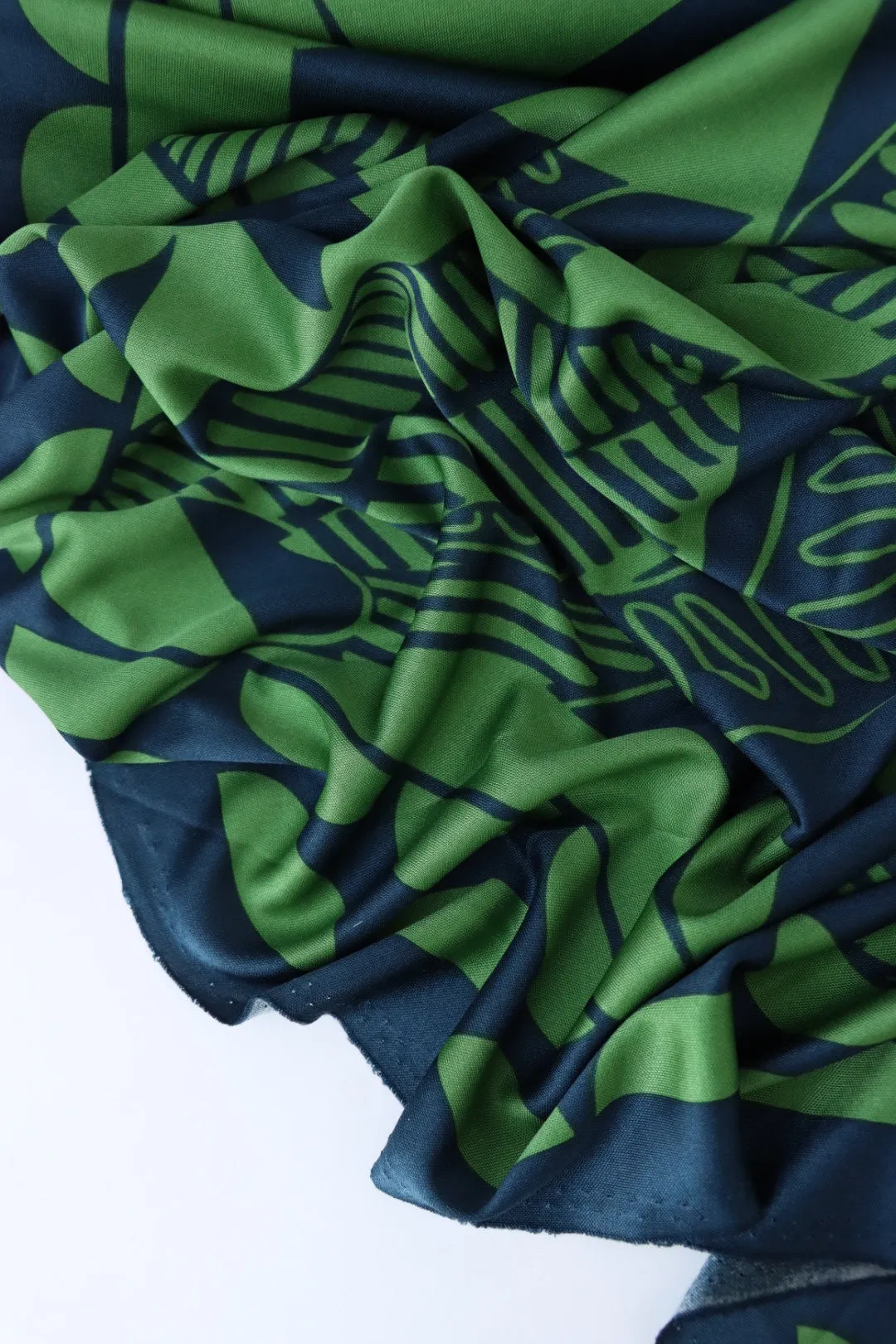 Navy & Green Geometric 100% Silk Jersey