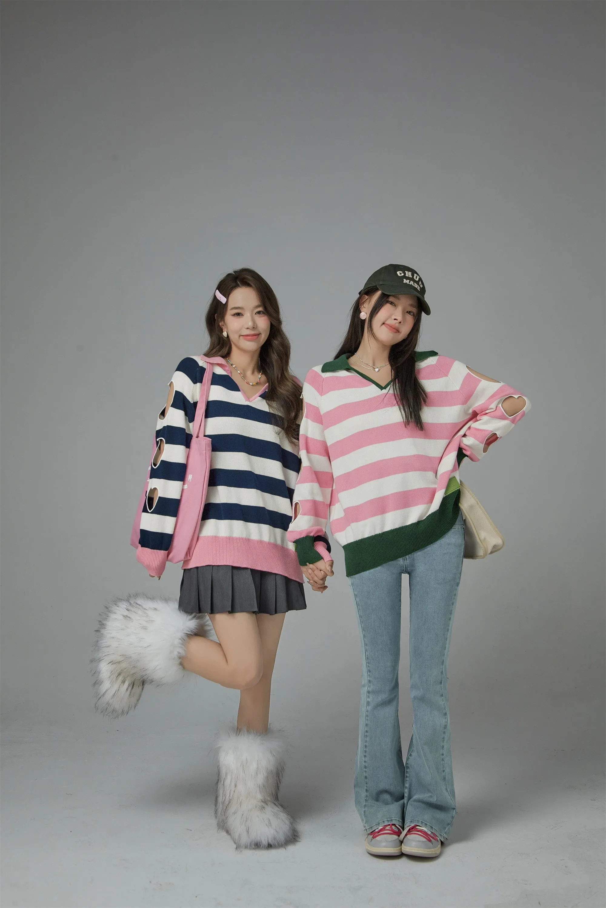 Open Book Loose Fit V-Neck Striped Knit Top