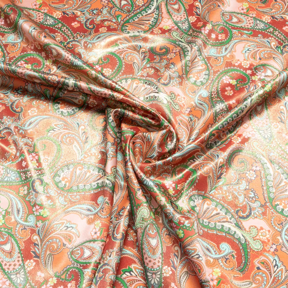 Orange & Green Paisley Vision Printed Pure Silk