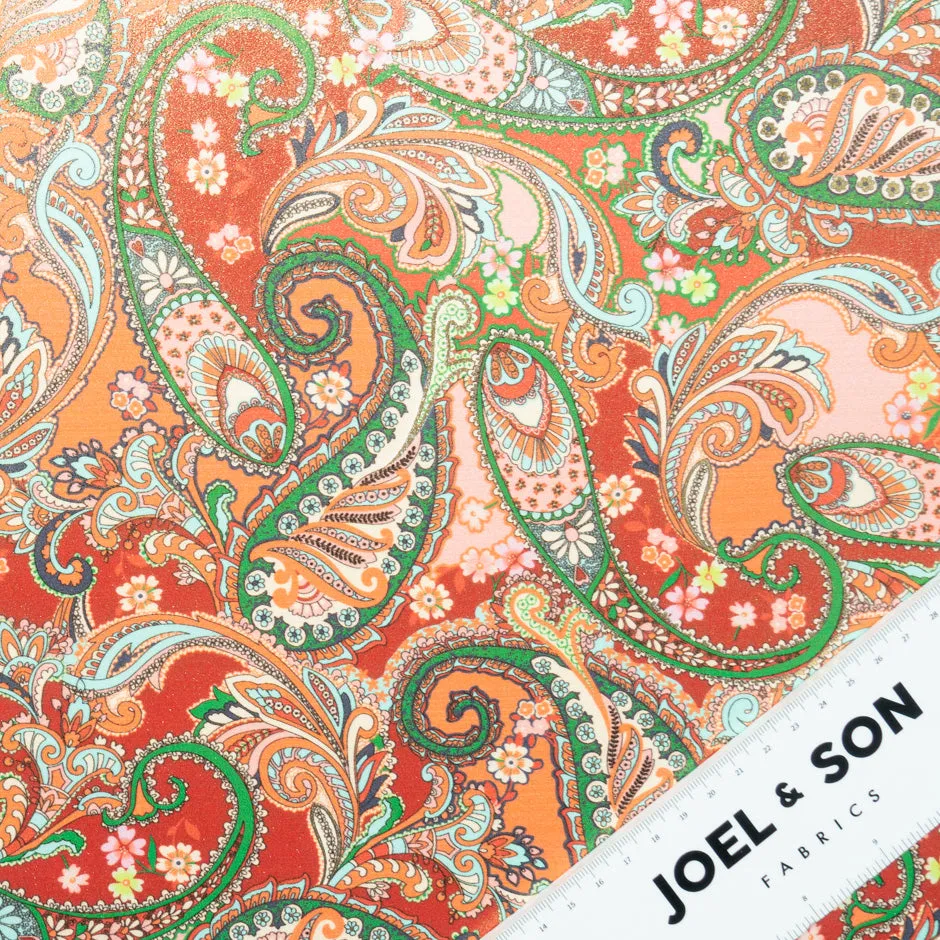 Orange & Green Paisley Vision Printed Pure Silk