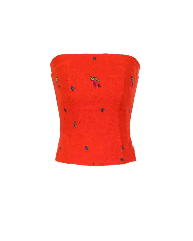 Orange Straight Corset small flower print