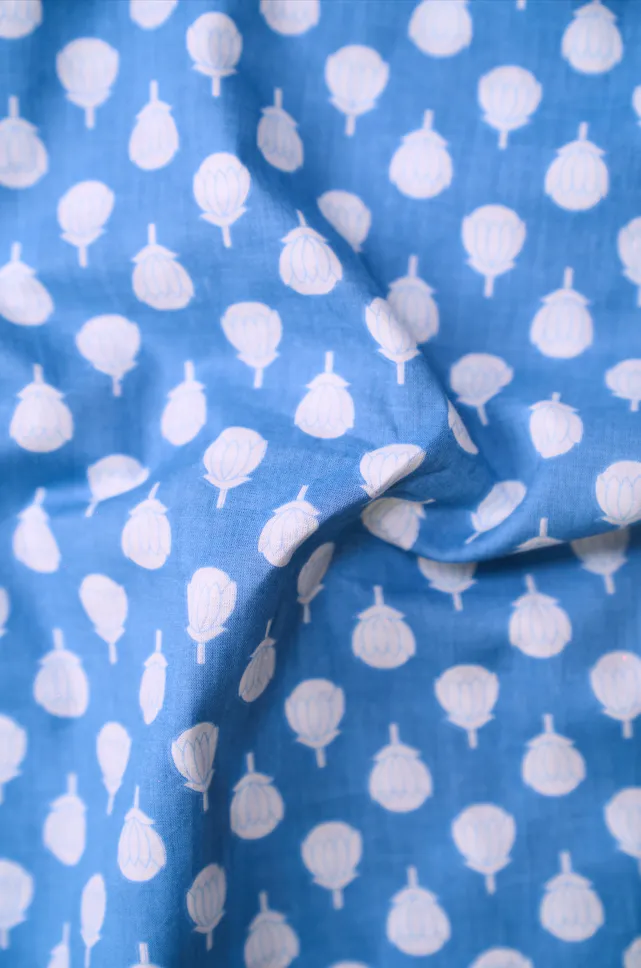 Pastel Blue Butti Printed Summer Pure Cotton Fabric