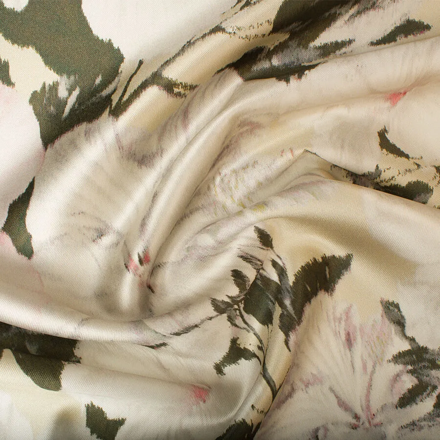 Pastel Pink & Ivory Printed Silk Mikado