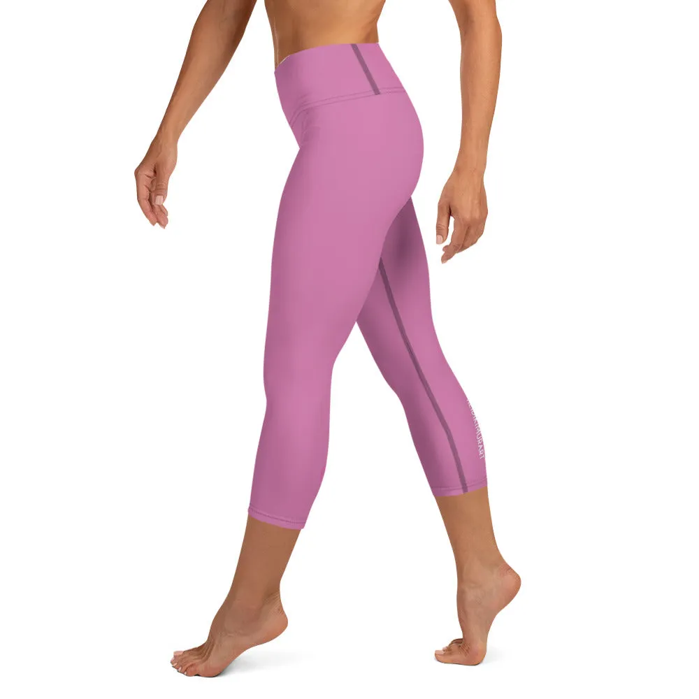 Pink Yoga Capri Leggings, Designer Sharp Pink Solid Color Women's Tights - Made in USA/EU/MX