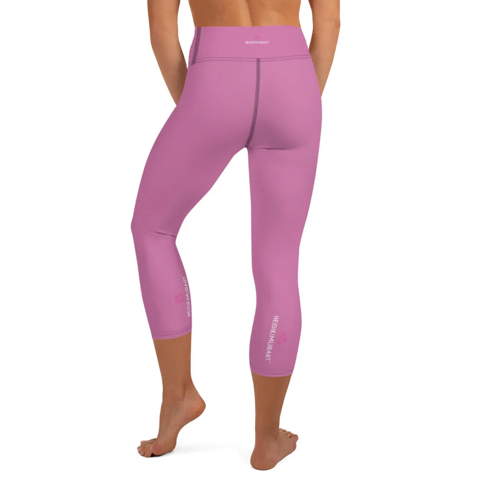 Pink Yoga Capri Leggings, Designer Sharp Pink Solid Color Women's Tights - Made in USA/EU/MX