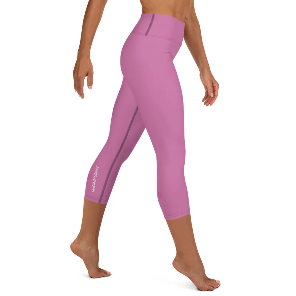 Pink Yoga Capri Leggings, Designer Sharp Pink Solid Color Women's Tights - Made in USA/EU/MX