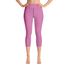 Pink Yoga Capri Leggings, Designer Sharp Pink Solid Color Women's Tights - Made in USA/EU/MX