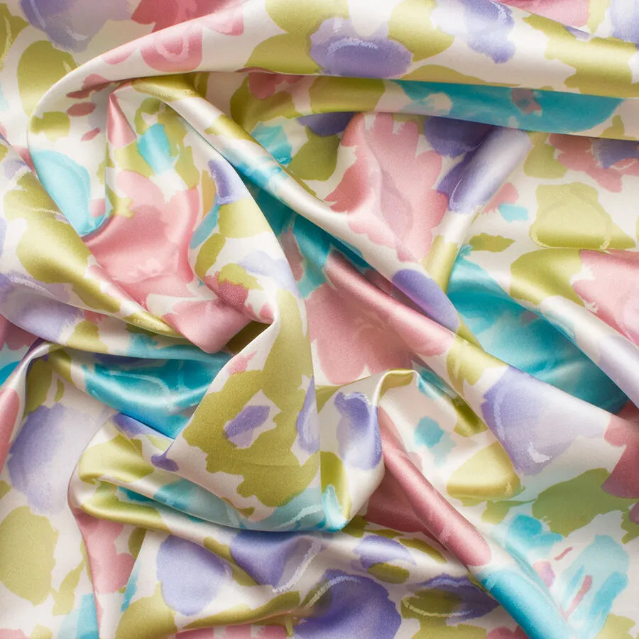 Pink/Blue/Green Printed Duchess Silk Satin