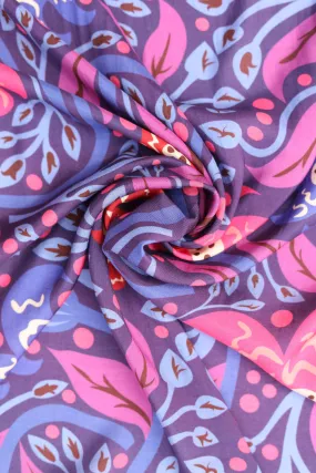 Purple Abstract Printed Natural Muslin Silk Fabric