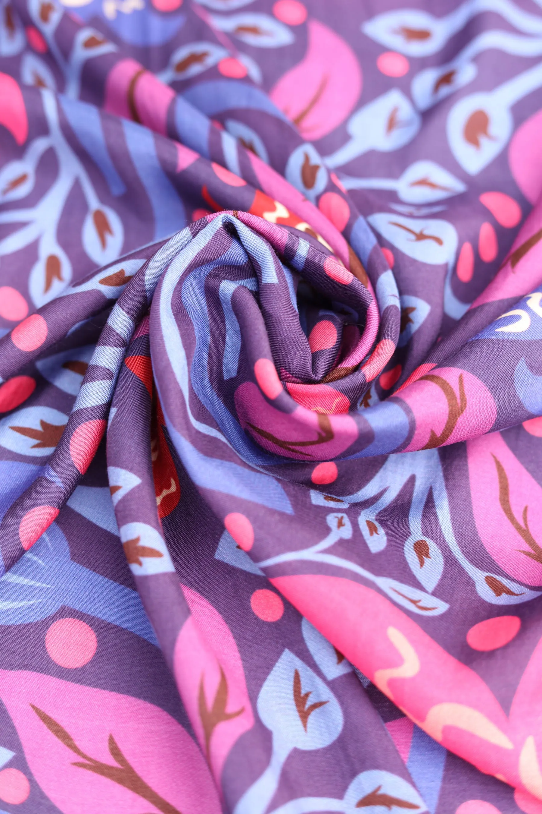 Purple Abstract Printed Natural Muslin Silk Fabric