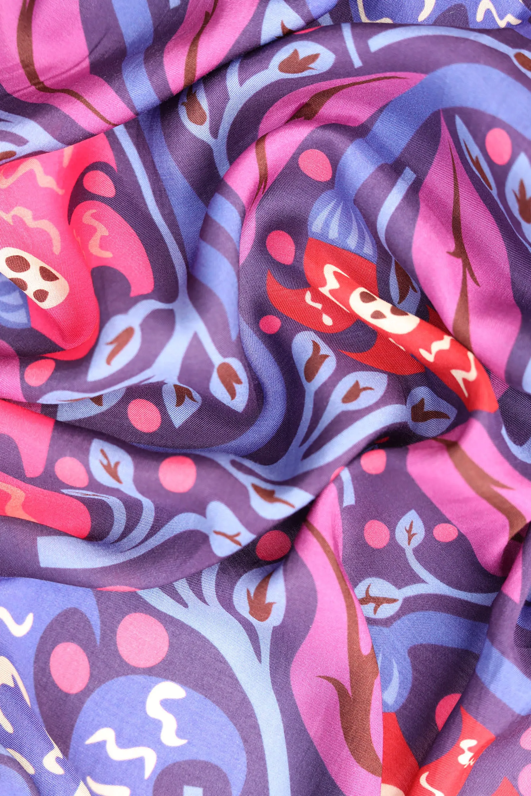 Purple Abstract Printed Natural Muslin Silk Fabric