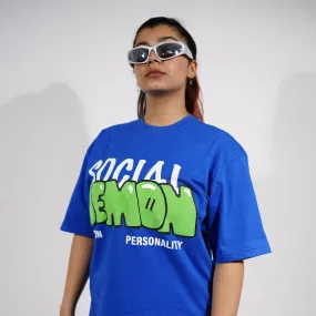 "Social Demon" Oversized Blue T-Shirt By DemonWear for Her