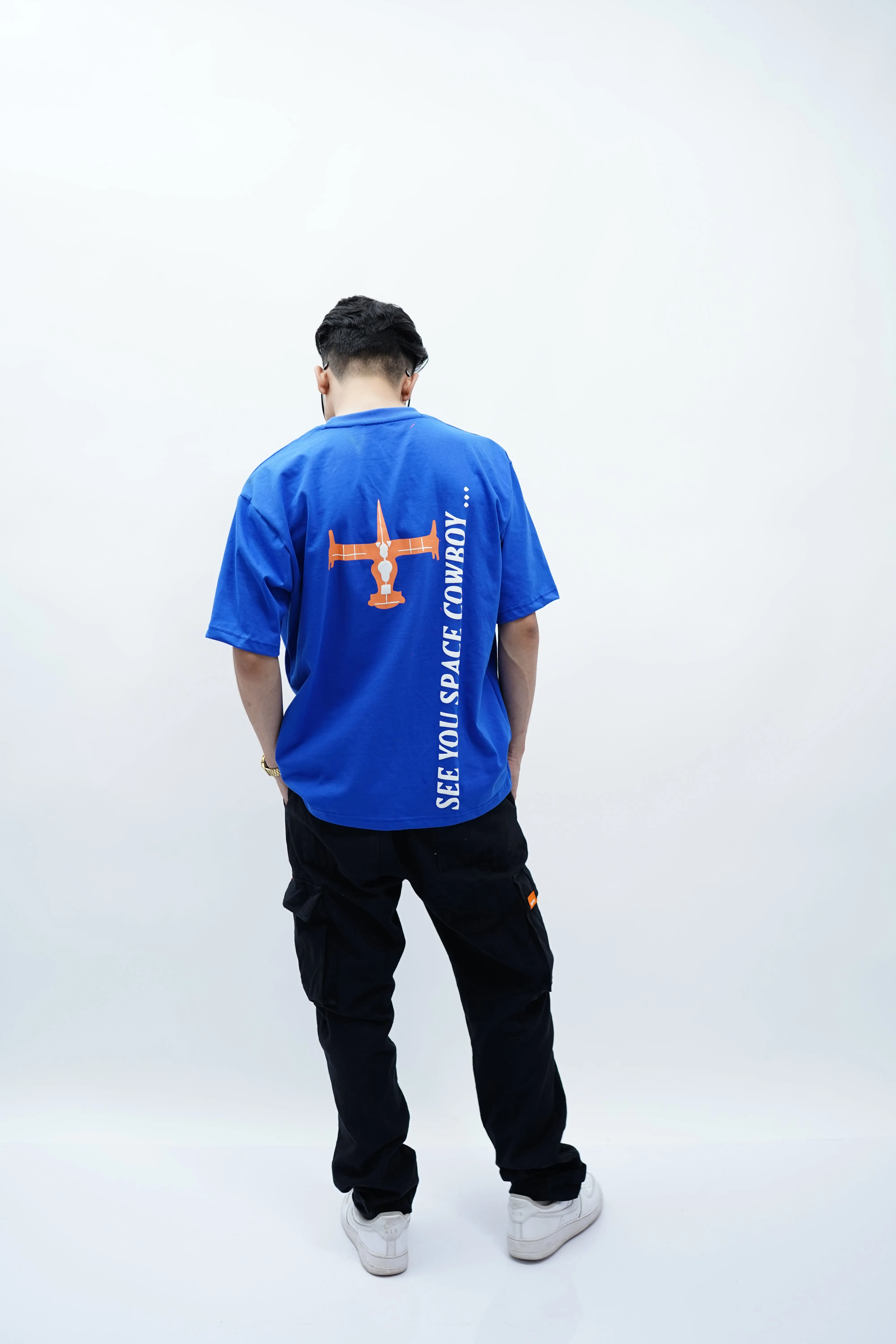 "Space Cowboy" Oversized Puff Print Blue T-Shirt By DemonWear for Him