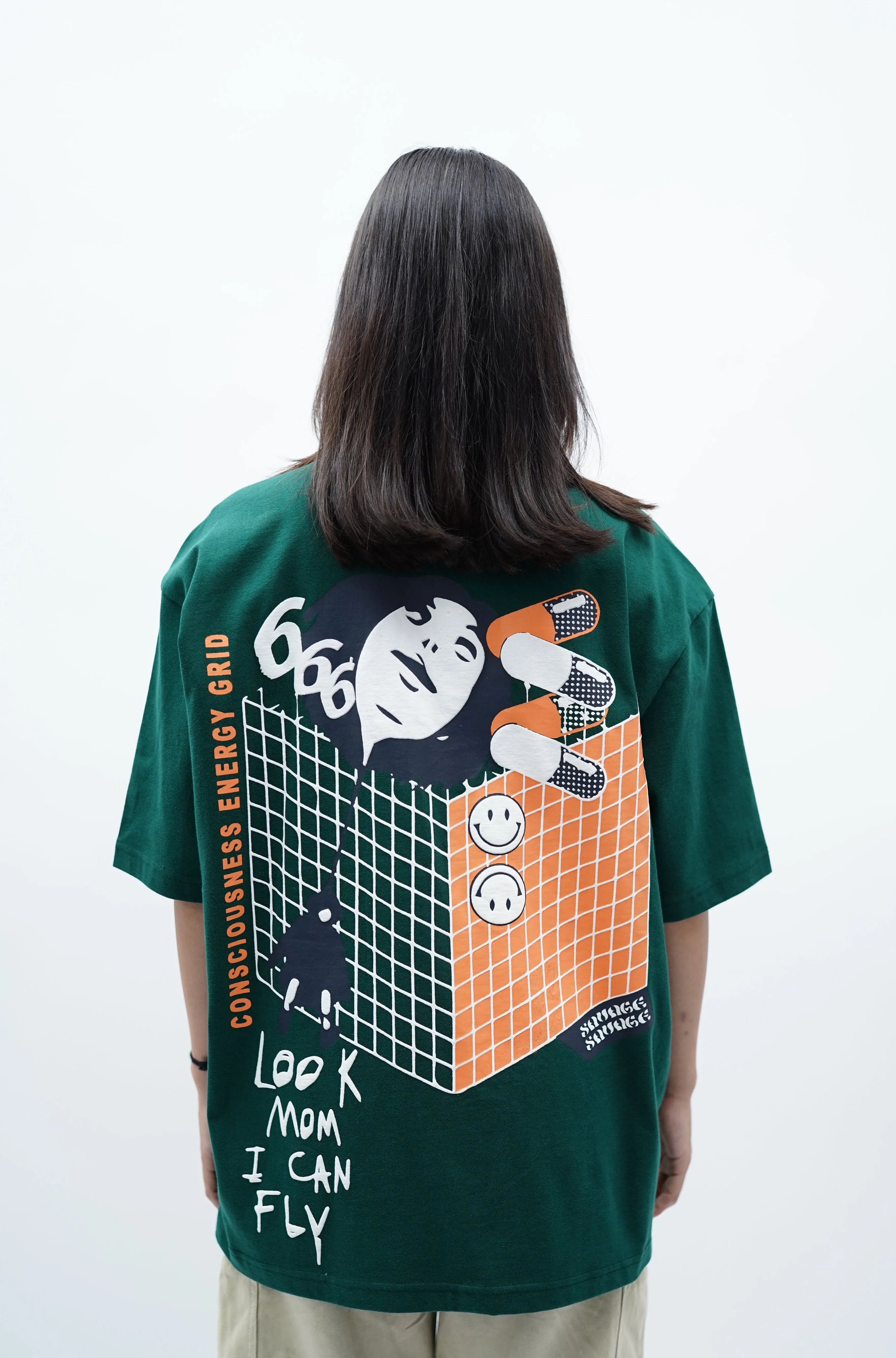 "You're (NOT) alone" Oversized Puff Print Green T-Shirt By DemonWear for Her