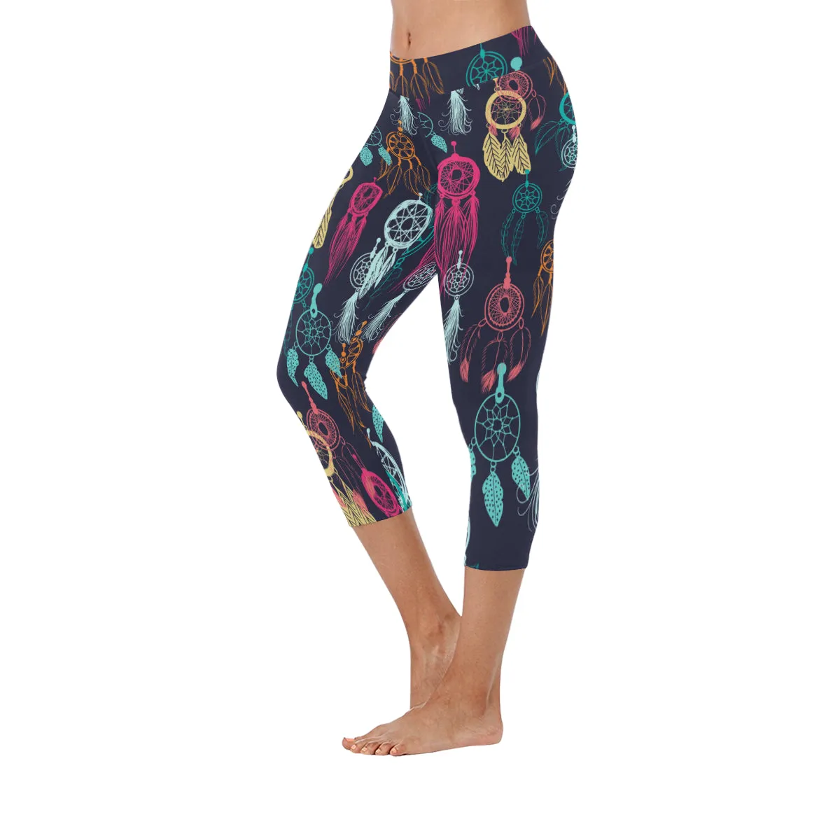 Retro Pattern Ethnic Doodle Collection Women's Low Rise Capri Leggings (Invisible Stitch)