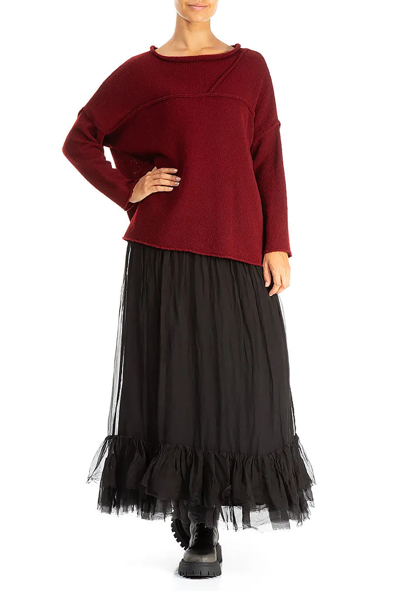 Ruffled Black Silk Chiffon Skirt