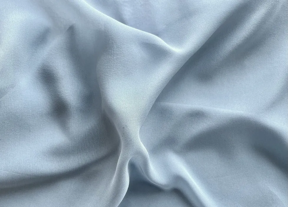 Semi-Sheer Soft Rain Cloud Blue-Grey Silk Georgette (Made in Italy)