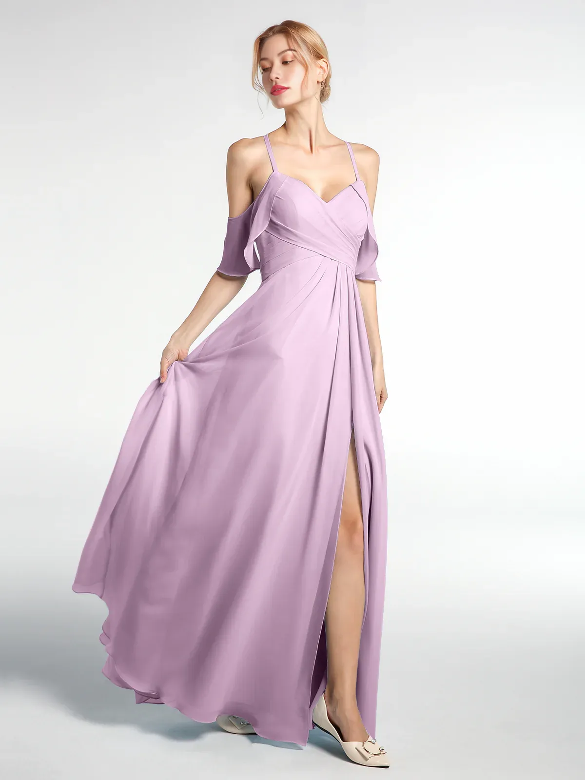 Spaghetti Strap Empire Ruffle Trimmed Sleeves Dress Wisteria Bridesmaid Dresses