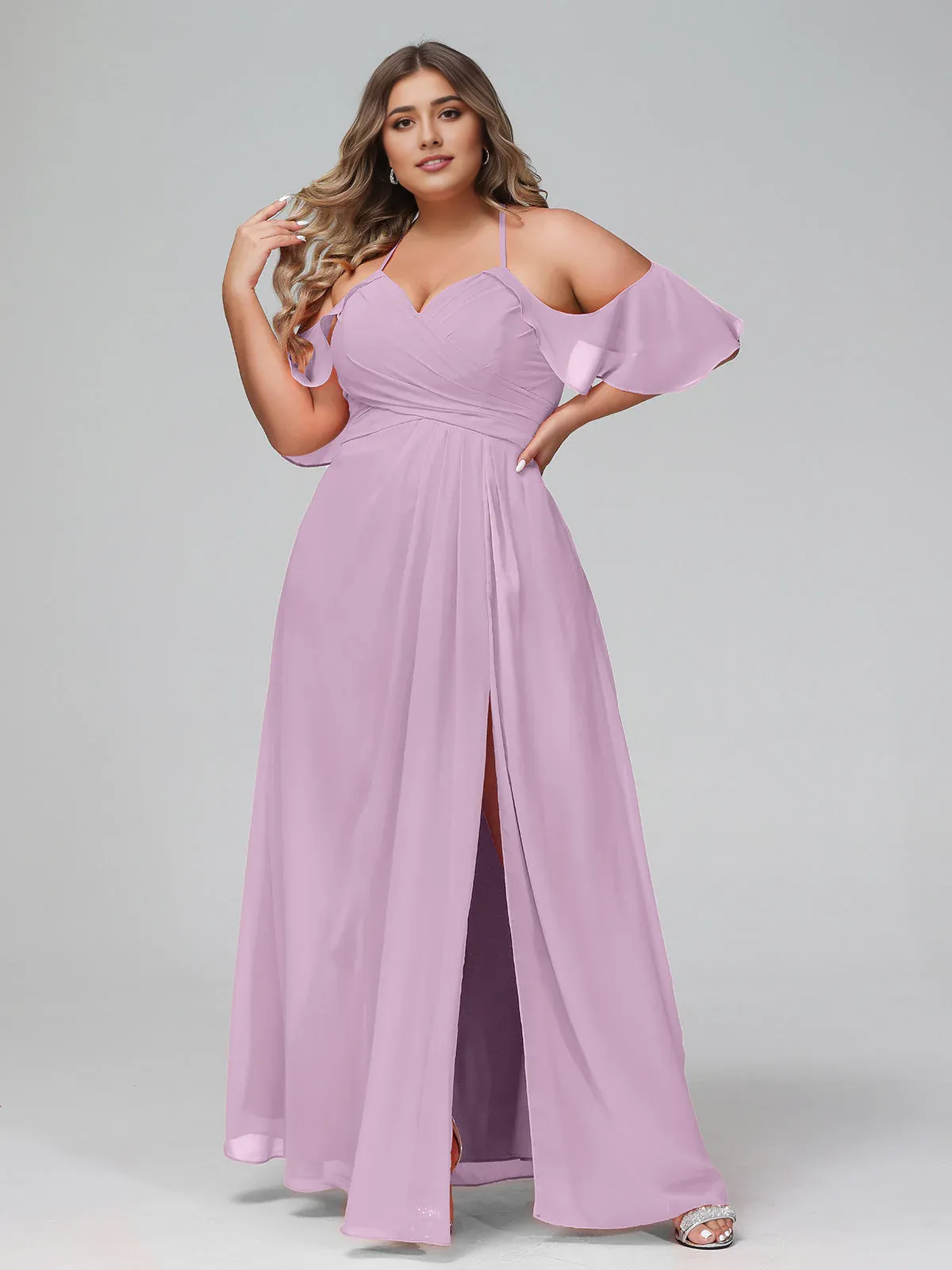 Spaghetti Strap Empire Ruffle Trimmed Sleeves Dress Wisteria Bridesmaid Dresses