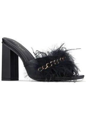 Square Toe Feather Heels - Black