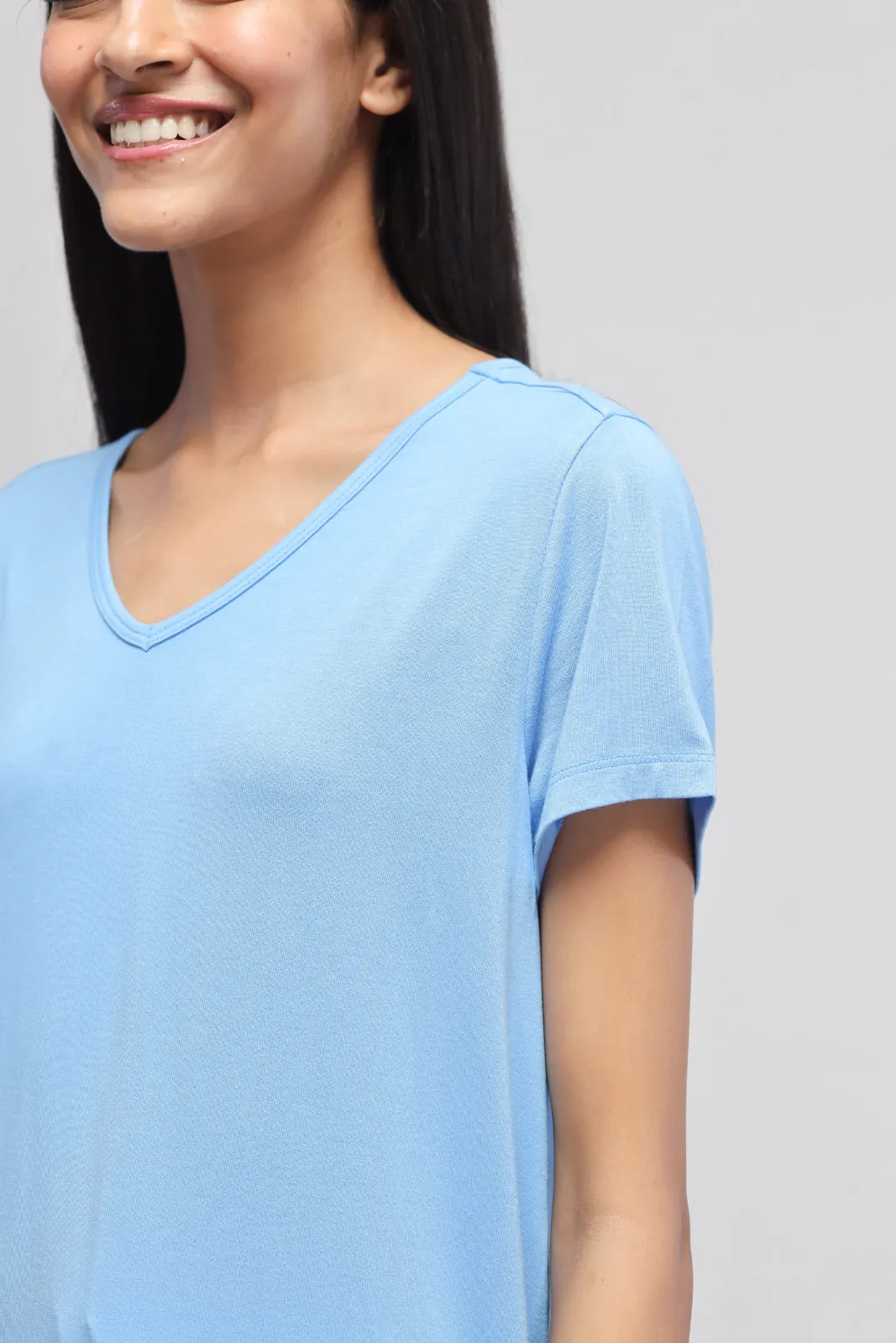 Summer Blue V-Neck Top