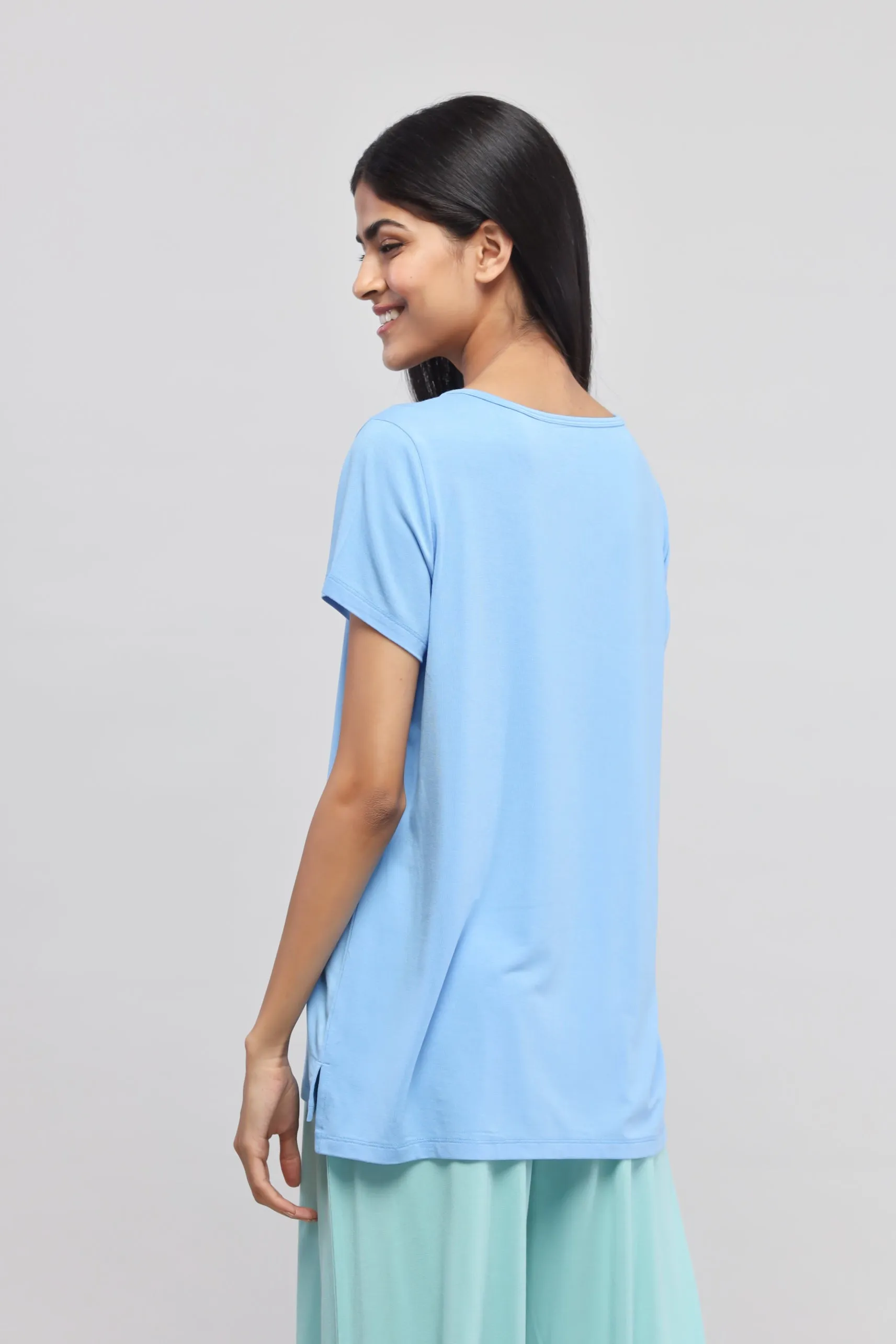 Summer Blue V-Neck Top