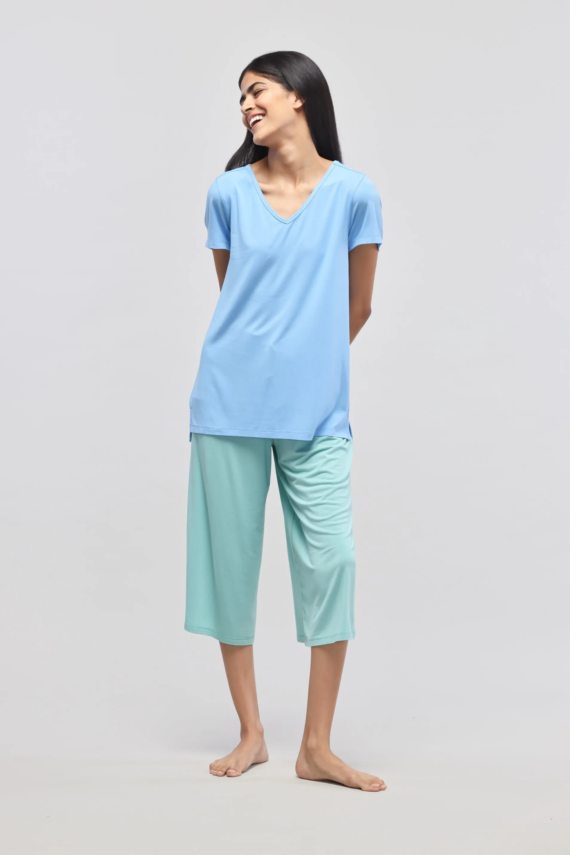 Summer Blue V-Neck Top