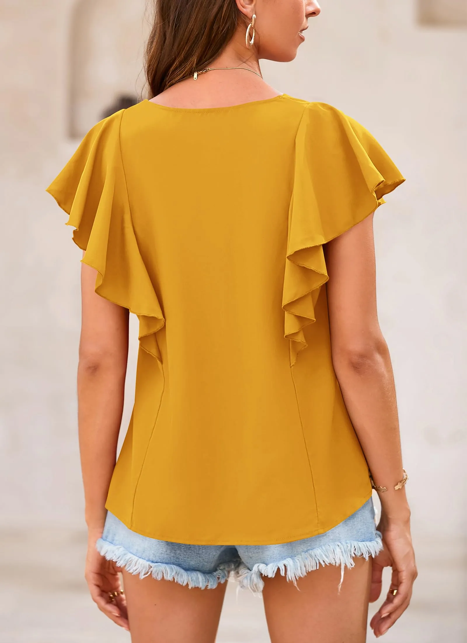 Summer Ruffle Cap Sleeve V Neck Loose Fit Tops