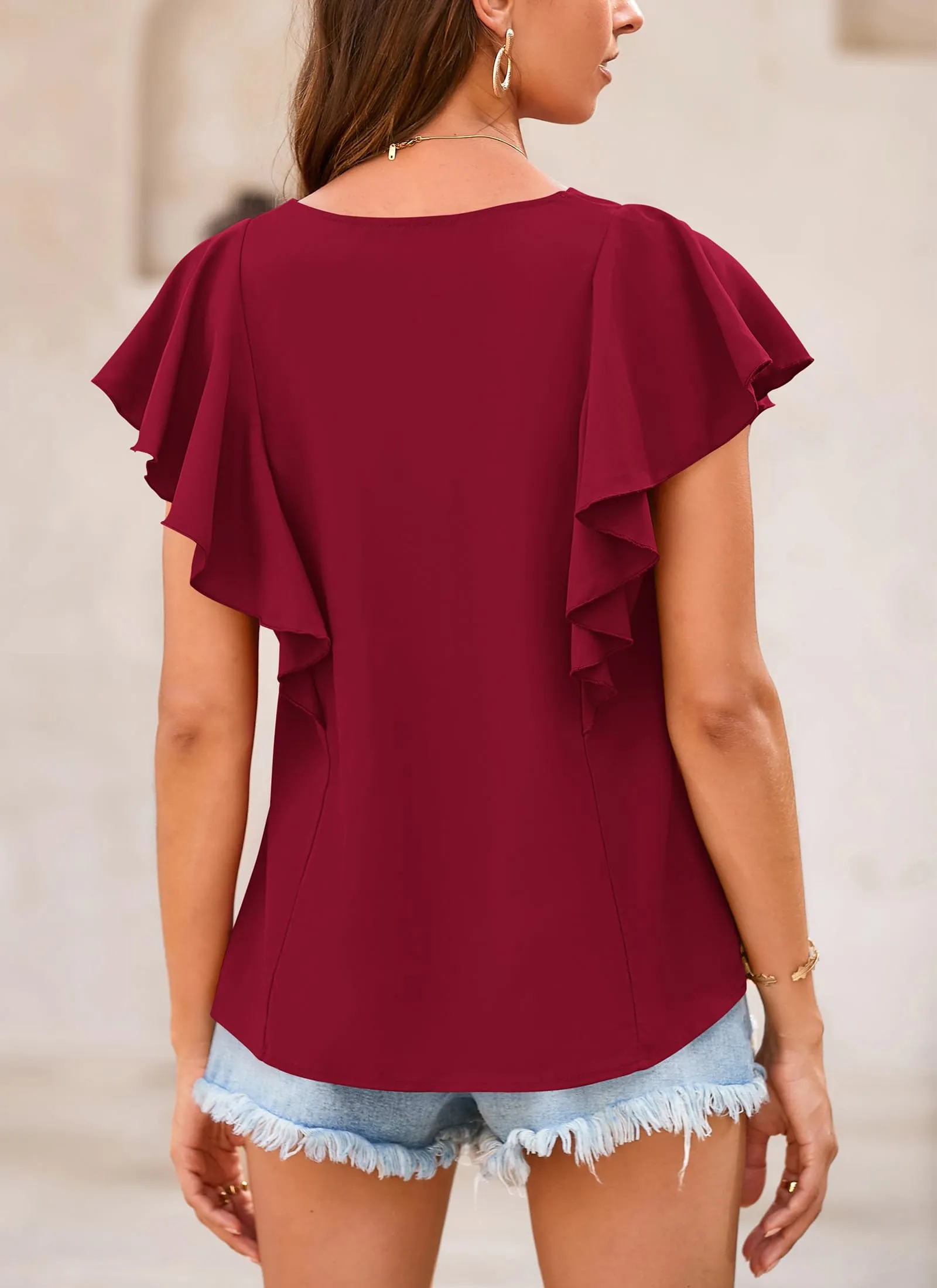 Summer Ruffle Cap Sleeve V Neck Loose Fit Tops