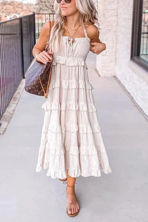 Tiered Bow Tie Slip Maxi Dress