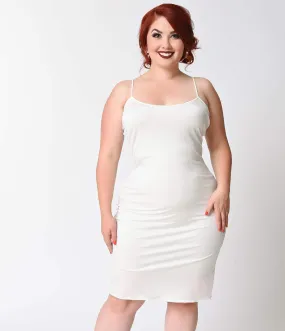 Unique Vintage Plus Size Short White Stretch Slip