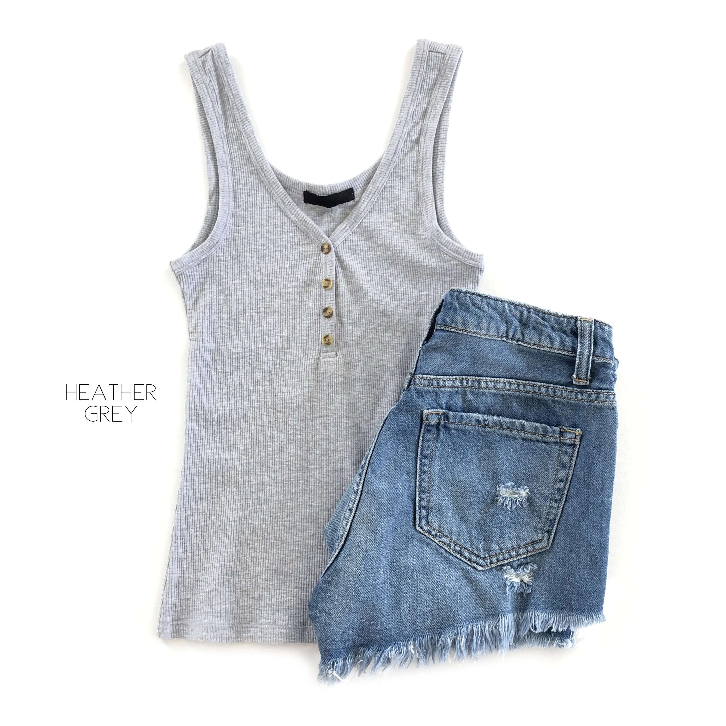 V-Neck Henley Tank | S-L