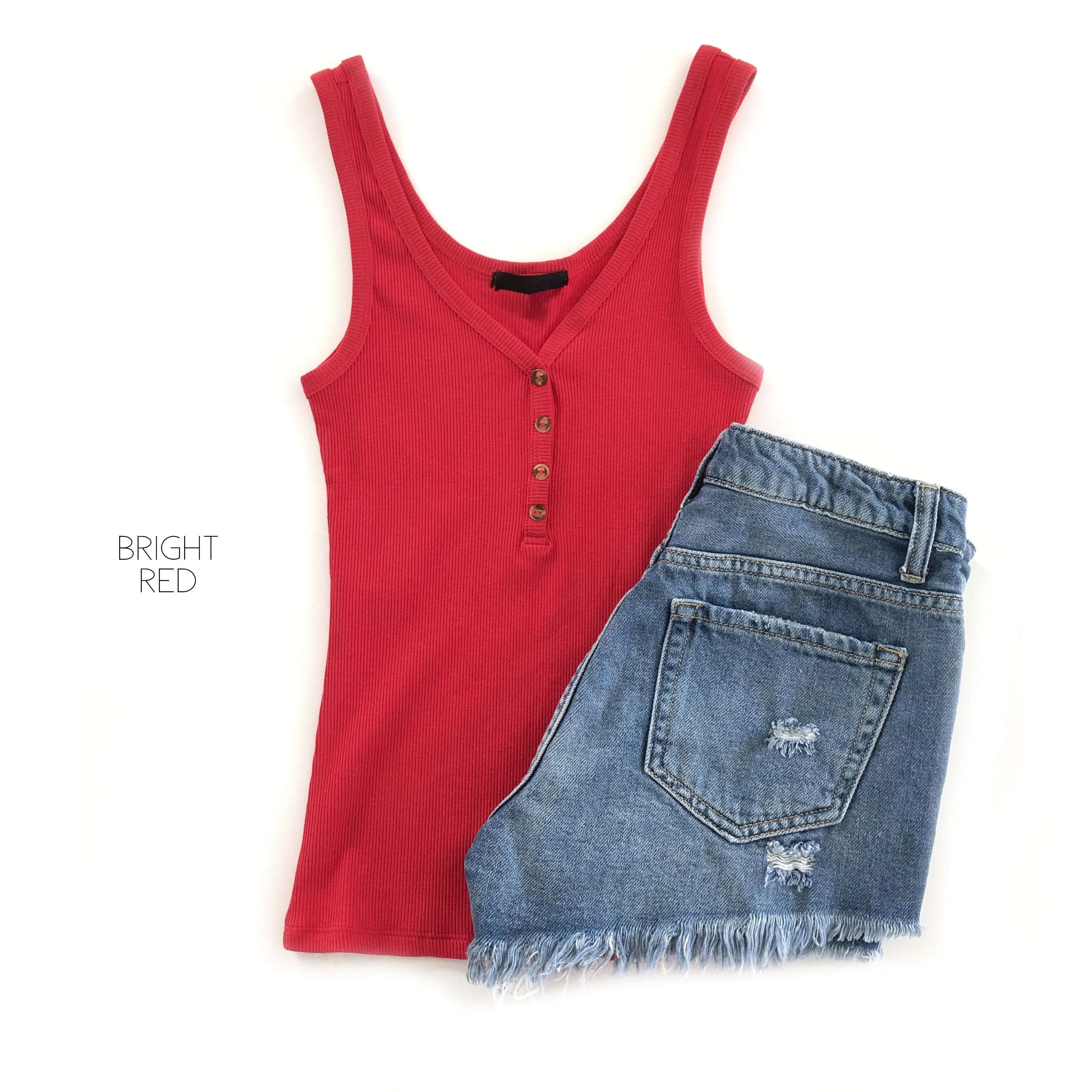 V-Neck Henley Tank | S-L