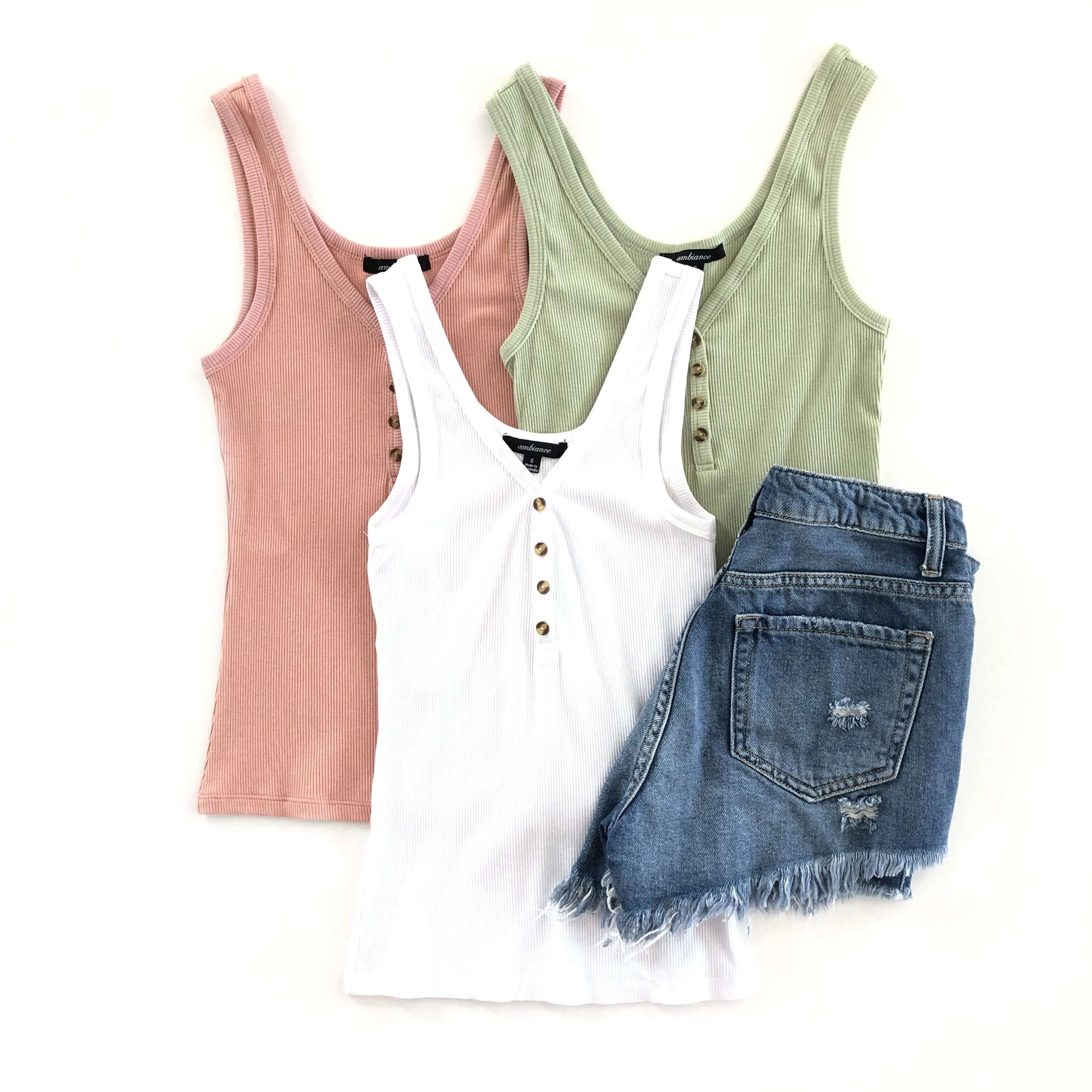 V-Neck Henley Tank | S-L