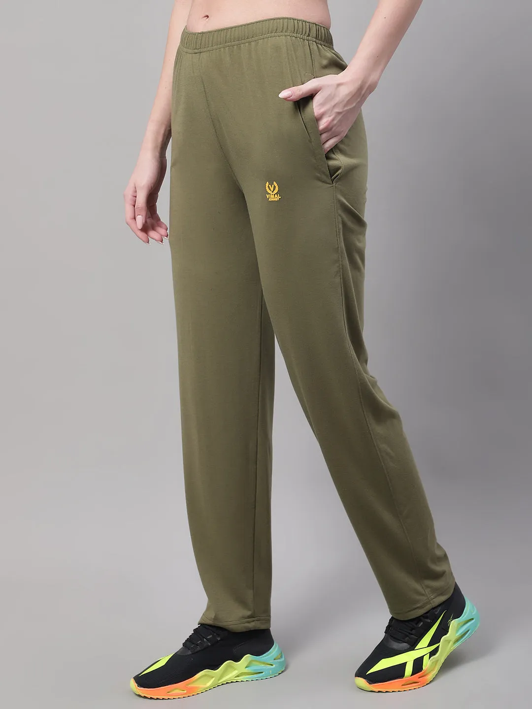 Vimal Jonney Olive Regular fit Cotton Trackpant for Women(Zip On 1 Side Pocket)