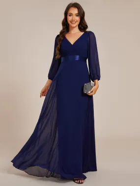 Warm Monica | Long Sleeves Chiffon Empire Waist A-Line Maxi Formal Evening Dress