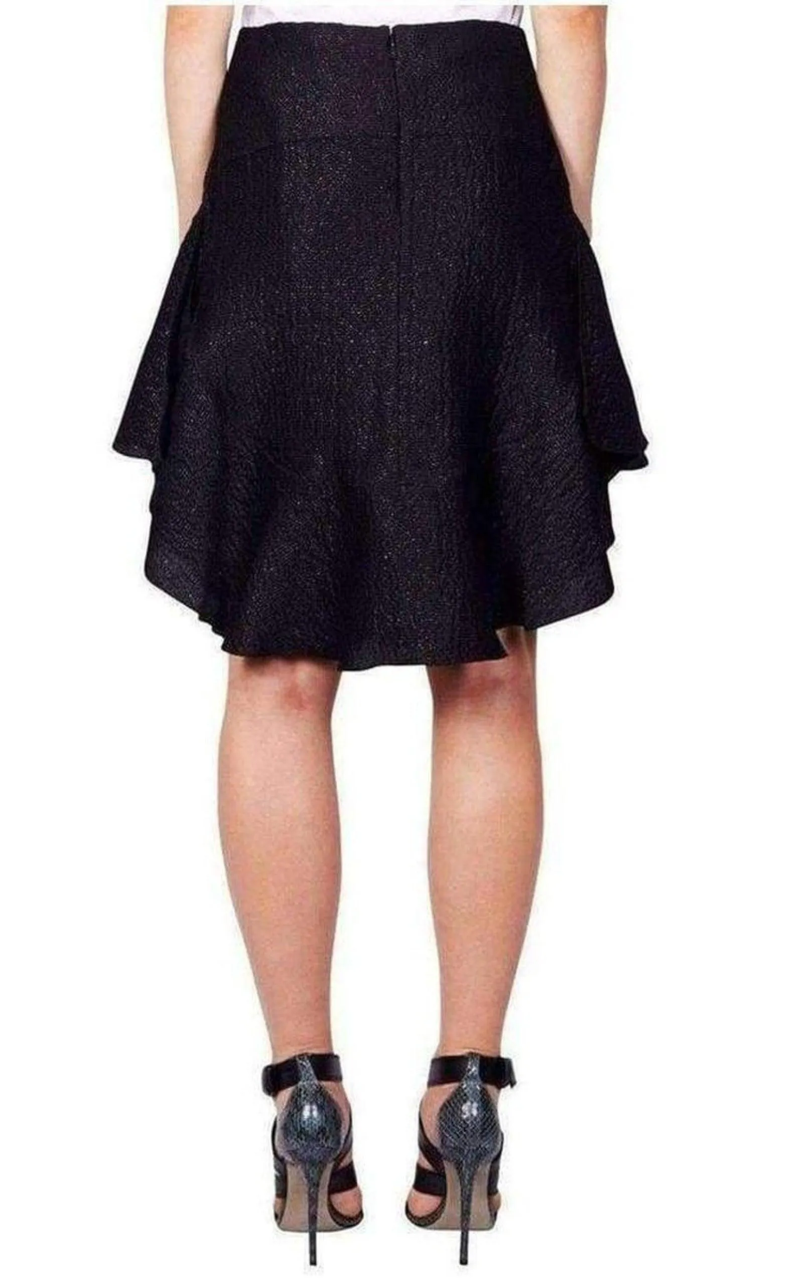 Wavy Shiny Black Jacquard Skirt