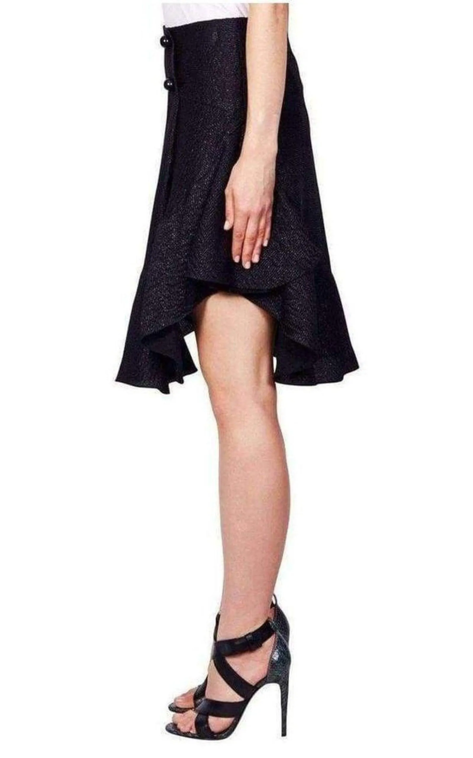 Wavy Shiny Black Jacquard Skirt