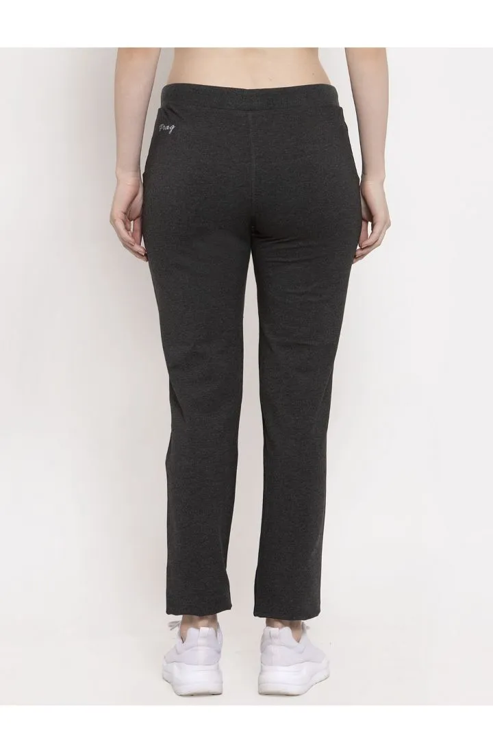 Women Dark Grey Solid Cotton Track Pant