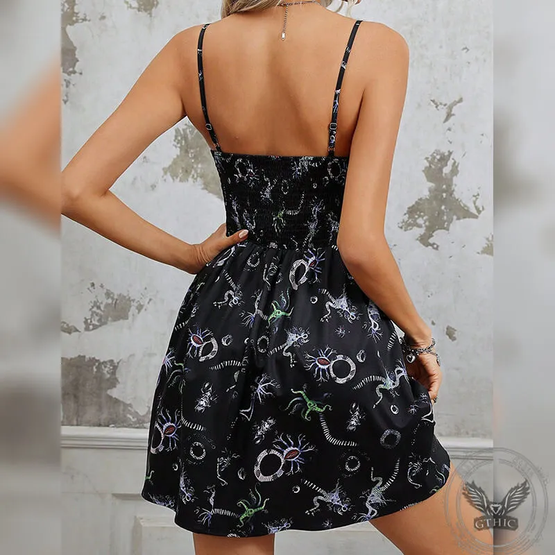 Women's Dark and Grotesque Printed A-line Slip Dress