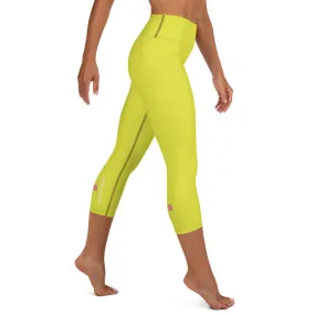 Yellow Solid Yoga Capri Leggings, Solid Yellow Color Women's Capris Tights-Made in USA/EU/MX